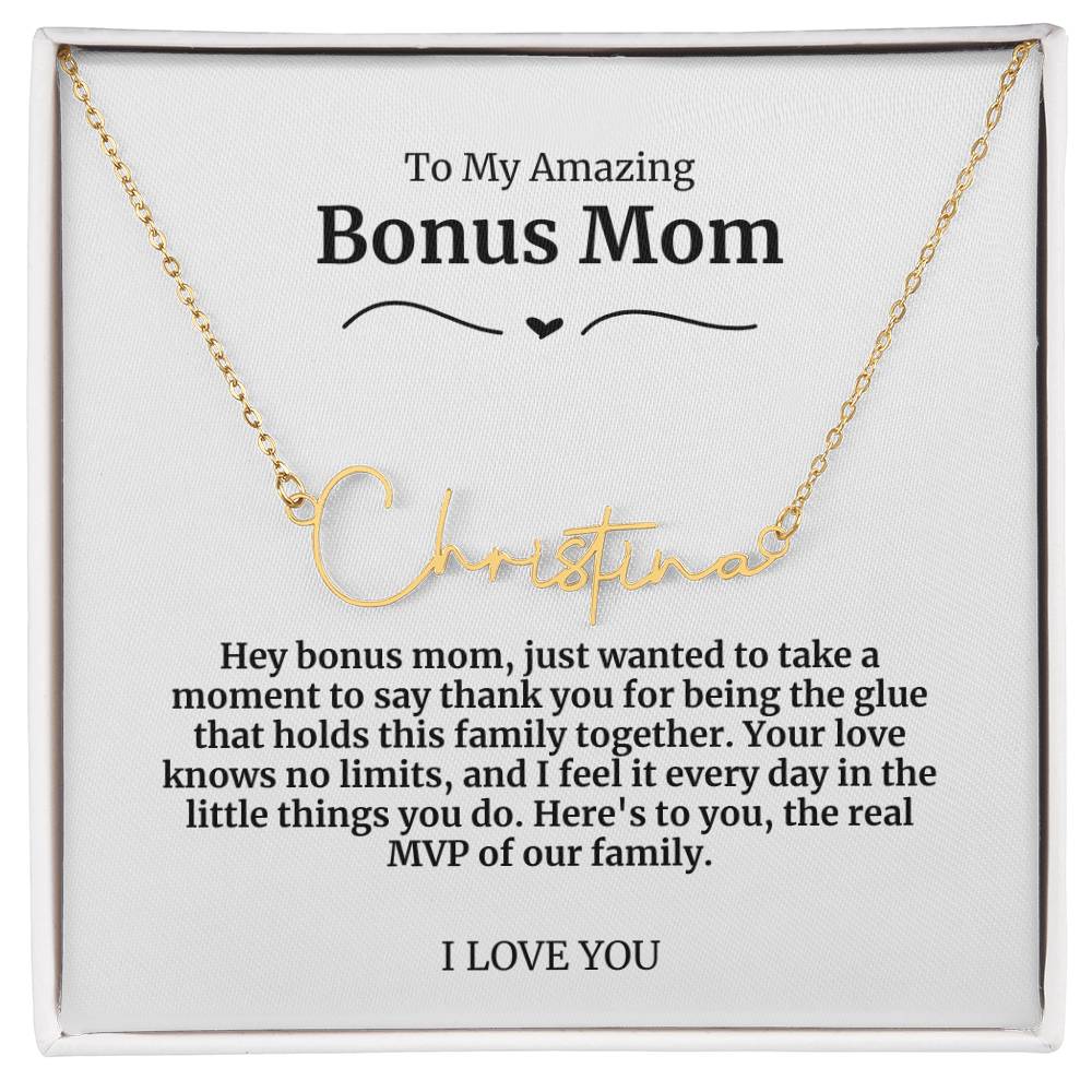 To My Amazing Bonus Mom Signature Necklace