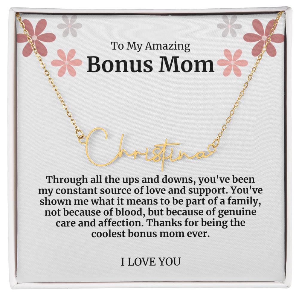 To My Amazing Bonus Mom Signature Necklace