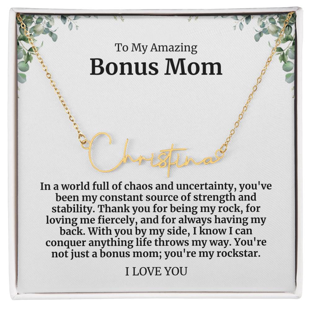 To My Amazing Bonus Mom Signature Necklace