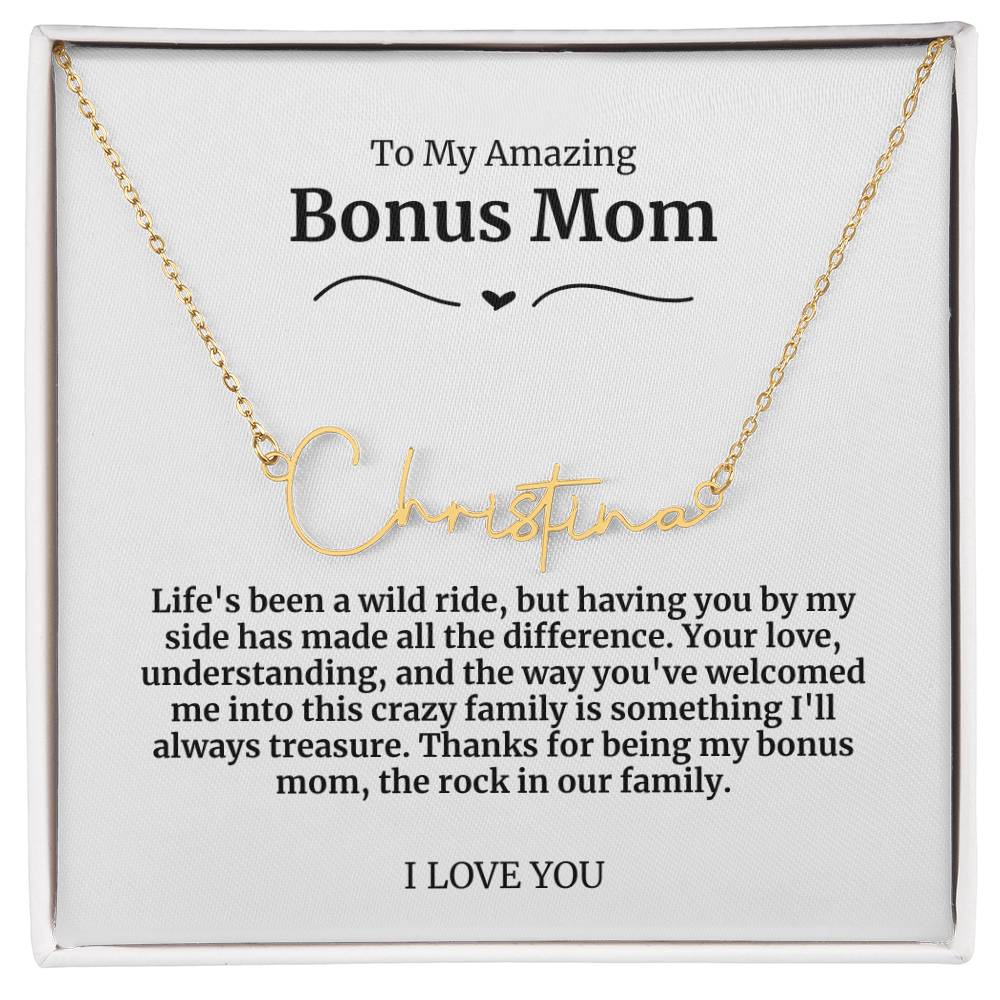 To My Amazing Bonus Mom Signature Necklace