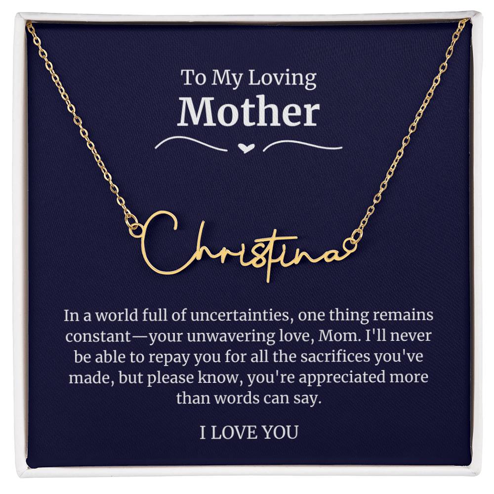 To My Loving Mother Script Name Necklace