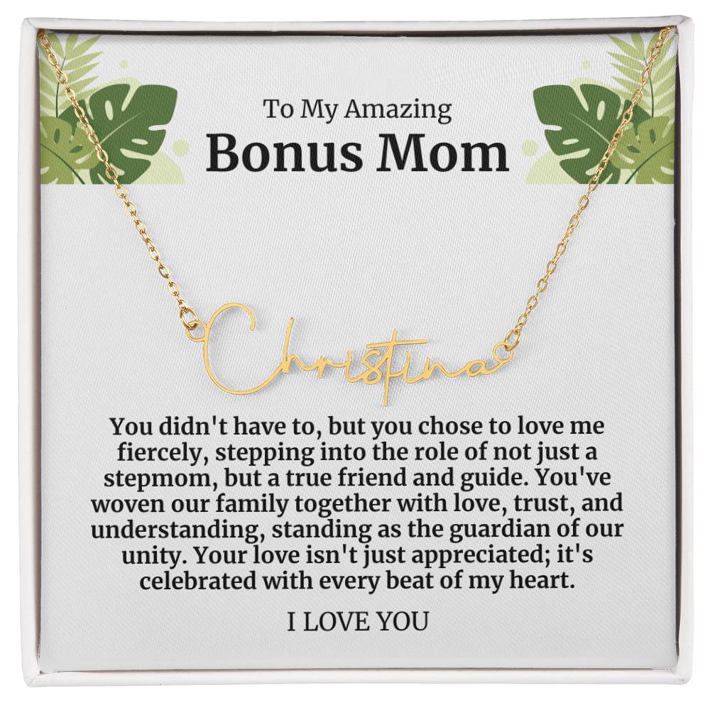 To My Amazing Bonus Mom Signature Necklace