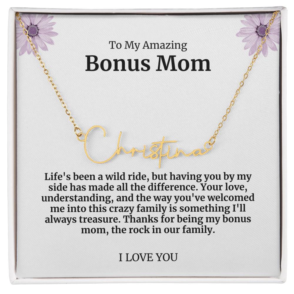 To My Amazing Bonus Mom Signature Necklace