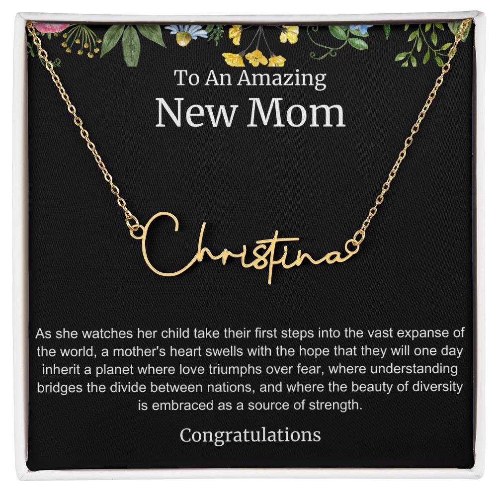 To An Amazing New Mom Personalized Script Name Necklace