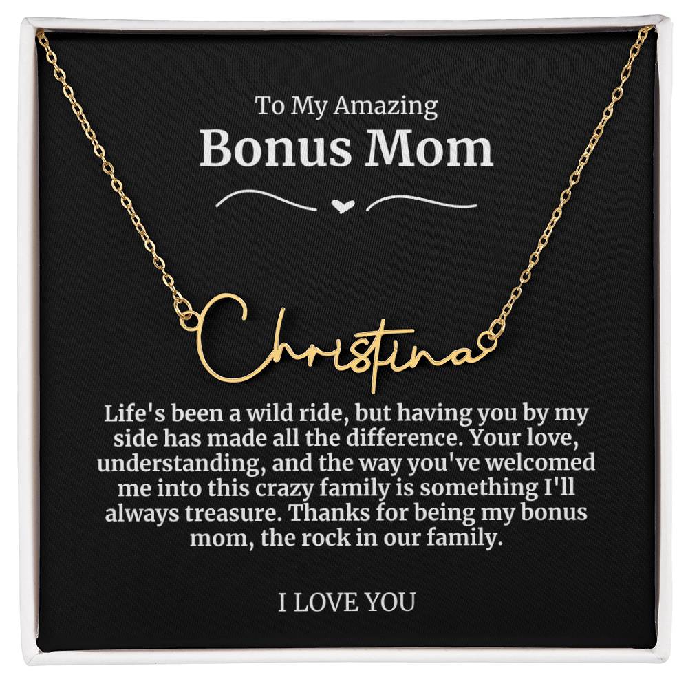 To My Amazing Bonus Mom Signature Necklace