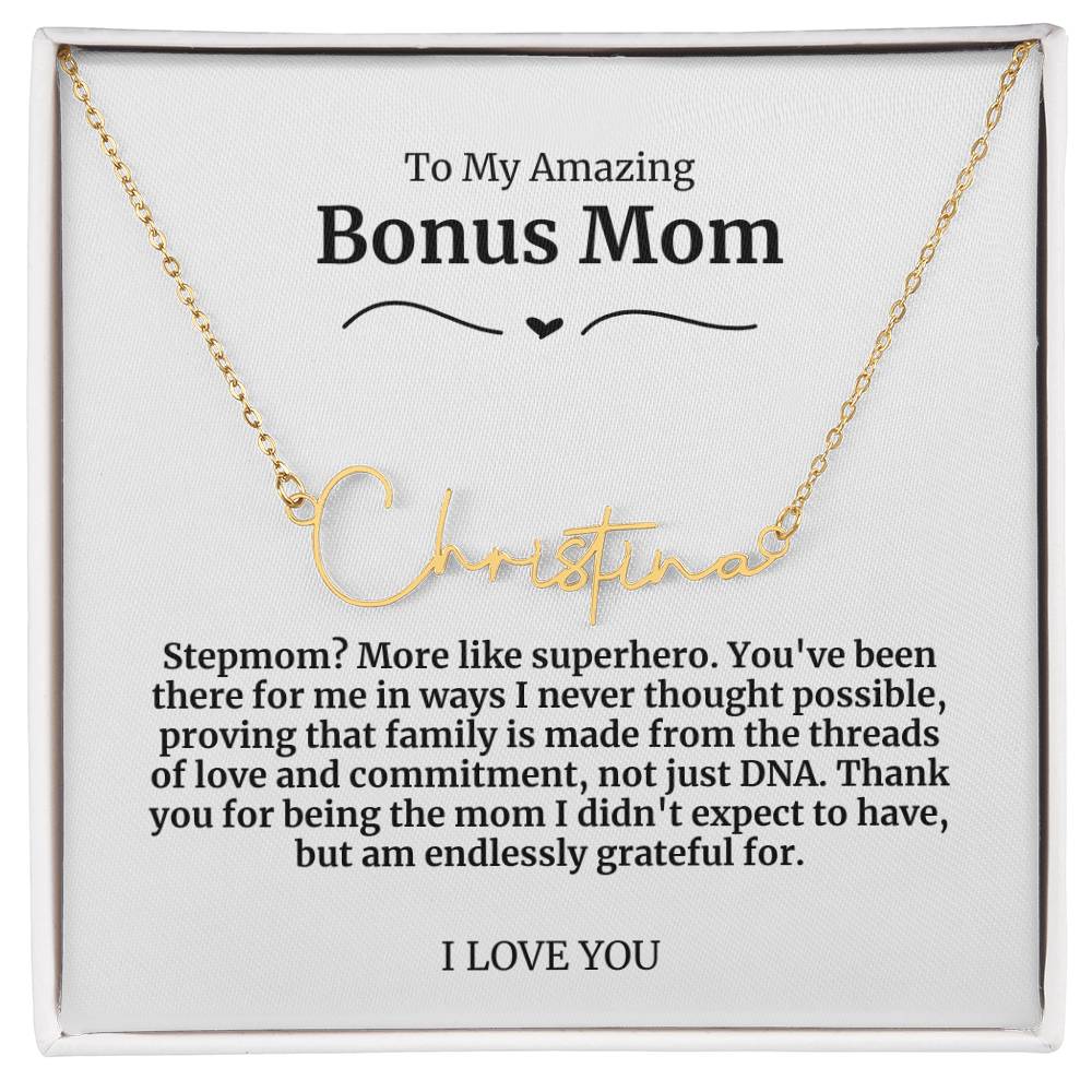 To My Amazing Bonus Mom Signature Necklace