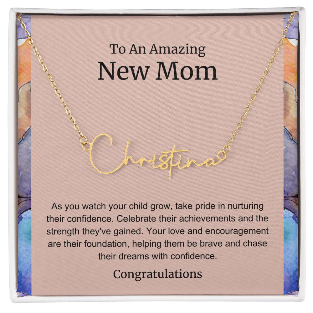 To An Amazing New Mom Personalized Script Name Necklace