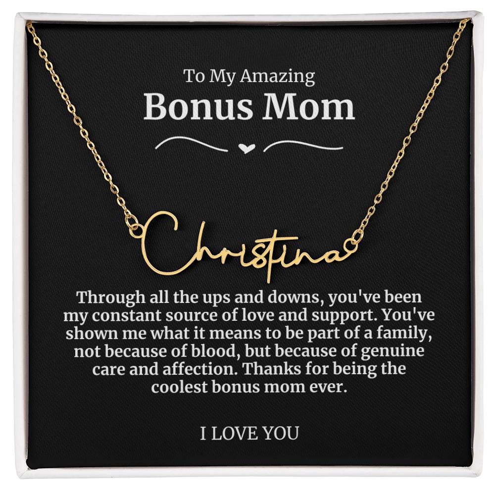 To My Amazing Bonus Mom Signature Necklace