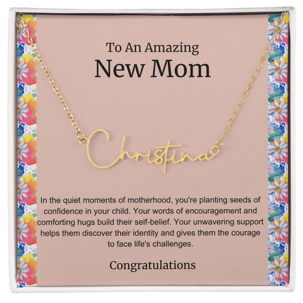 To An Amazing New Mom Personalized Script Name Necklace