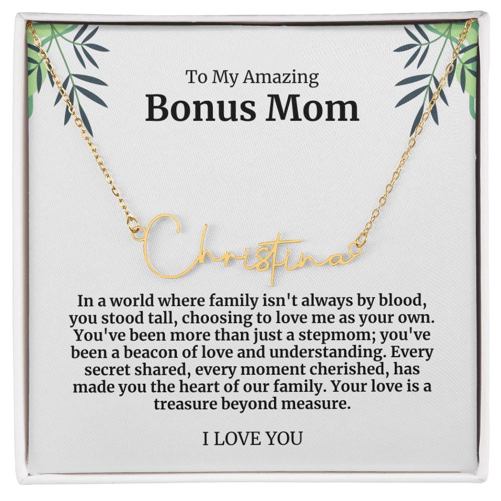 To My Amazing Bonus Mom Signature Necklace