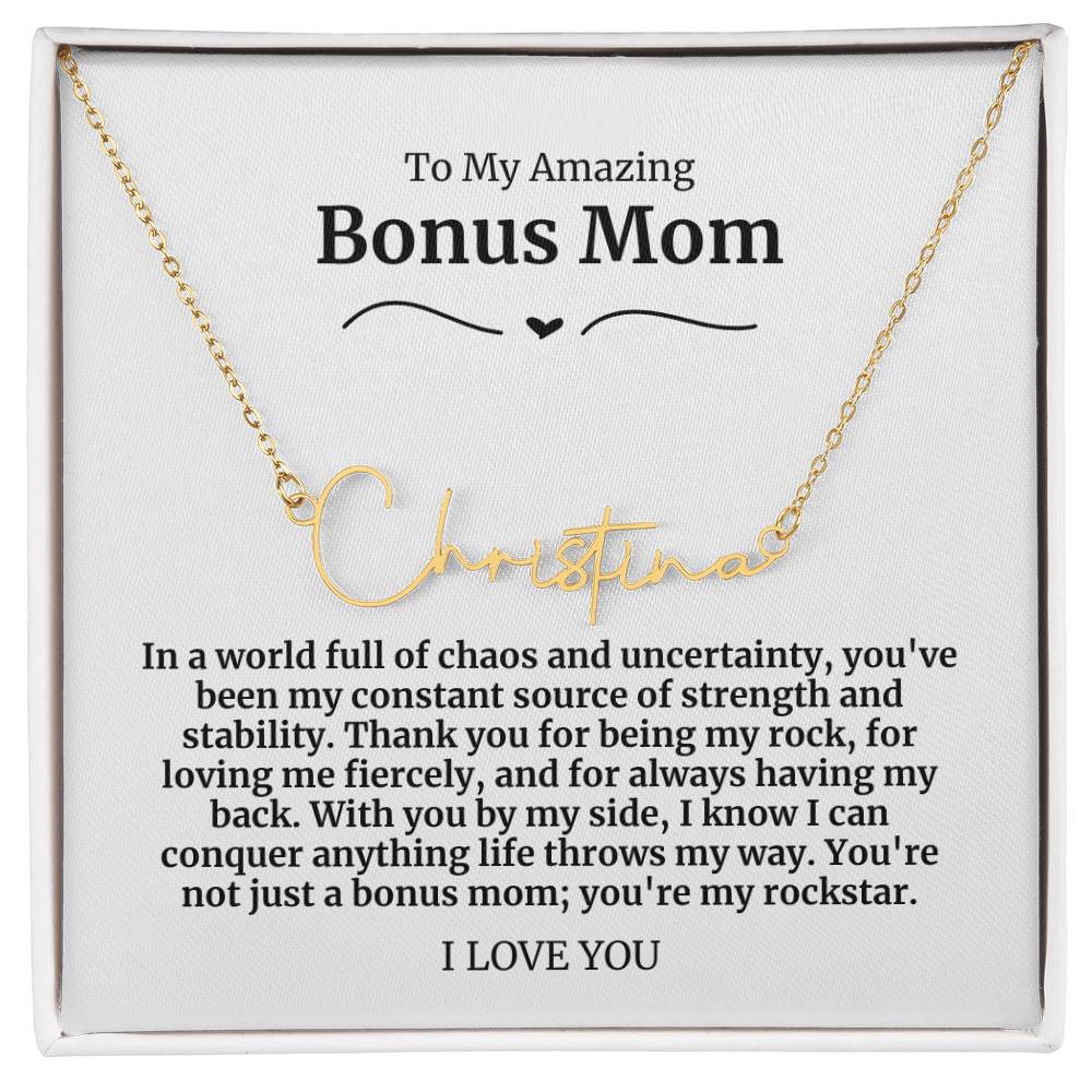 To My Amazing Bonus Mom Signature Necklace