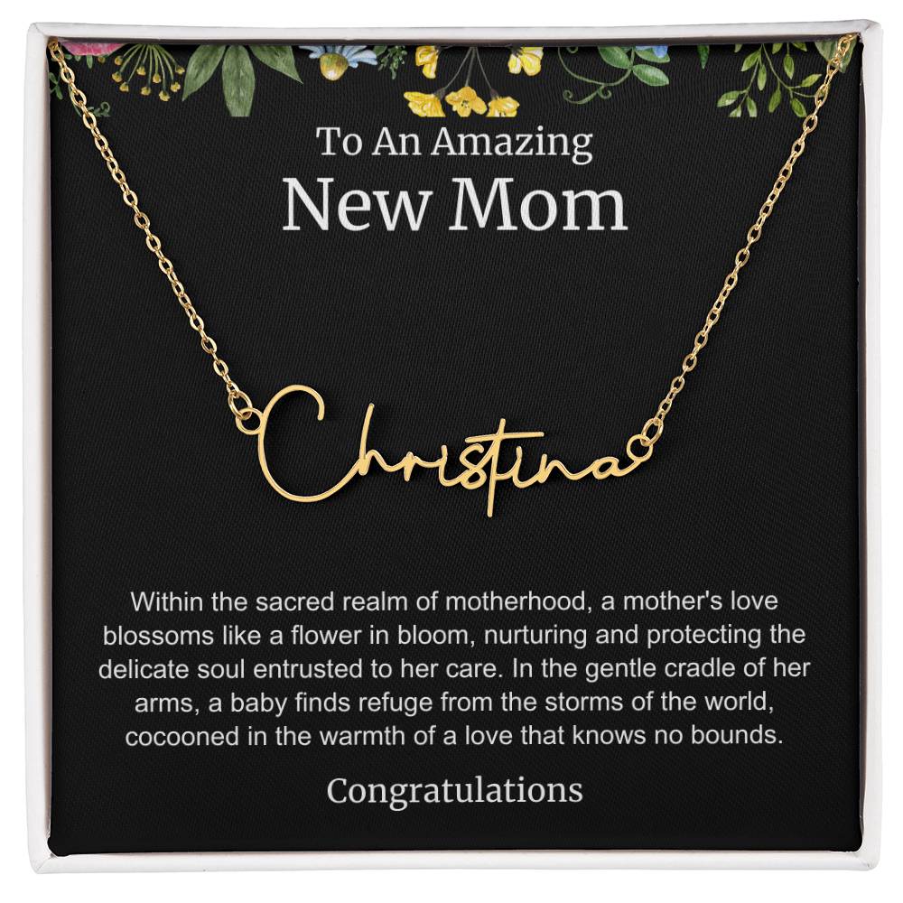 To An Amazing New Mom Personalized Script Name Necklace