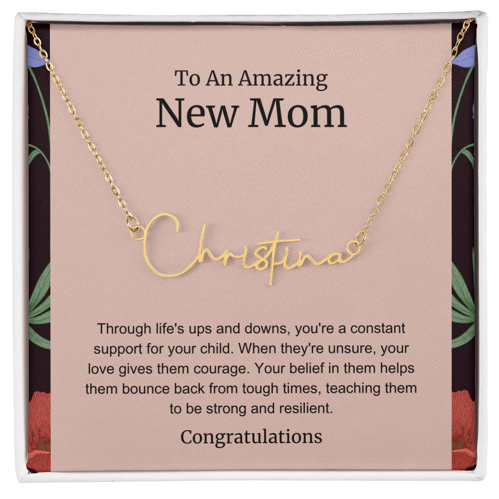 To An Amazing New Mom Personalized Script Name Necklace