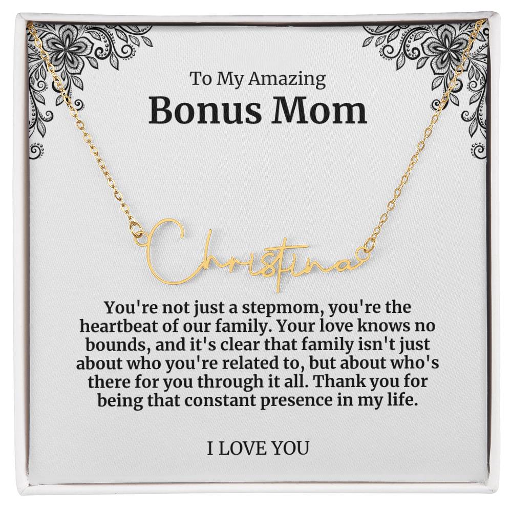 To My Amazing Bonus Mom Signature Necklace