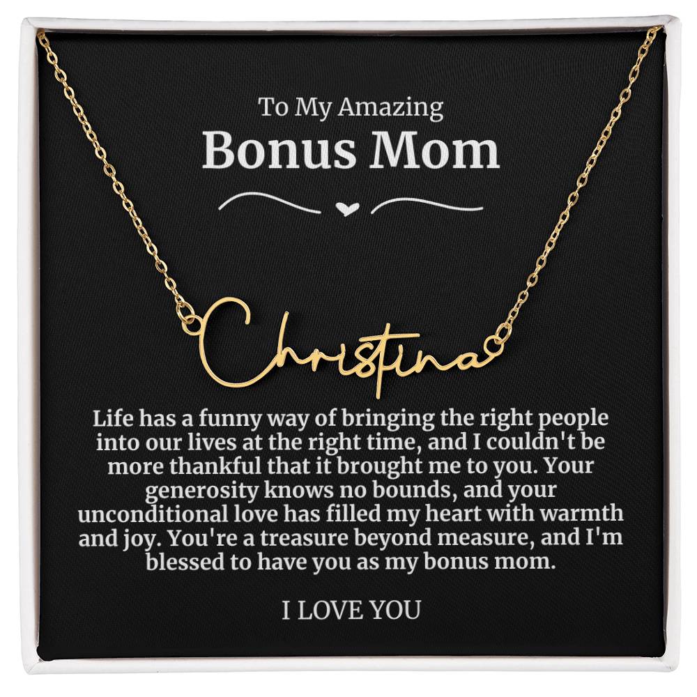 To My Amazing Bonus Mom Signature Necklace