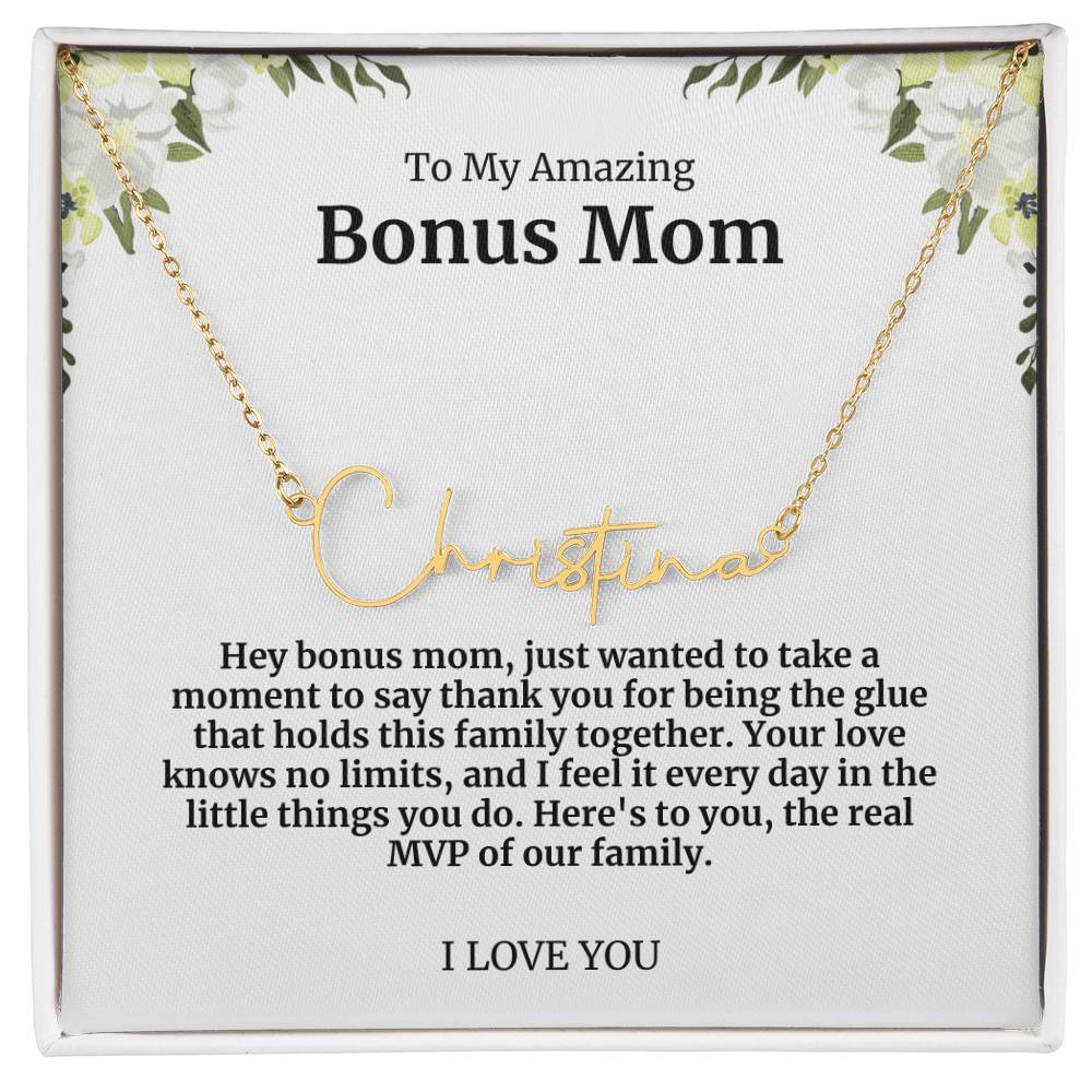 To My Amazing Bonus Mom Signature Necklace