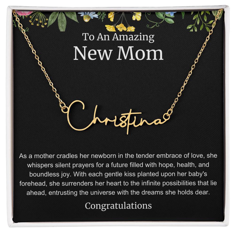 To An Amazing New Mom Personalized Script Name Necklace