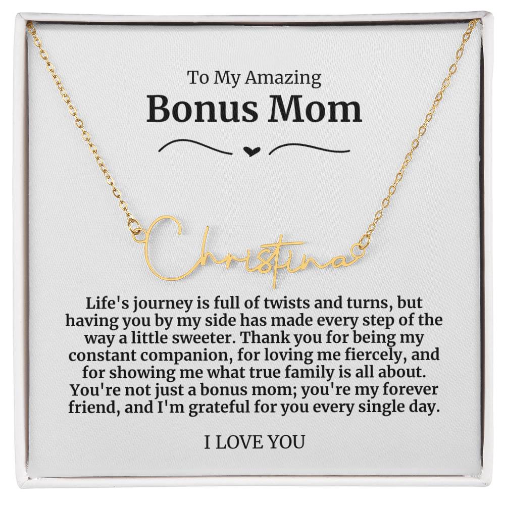 To My Amazing Bonus Mom Signature Necklace