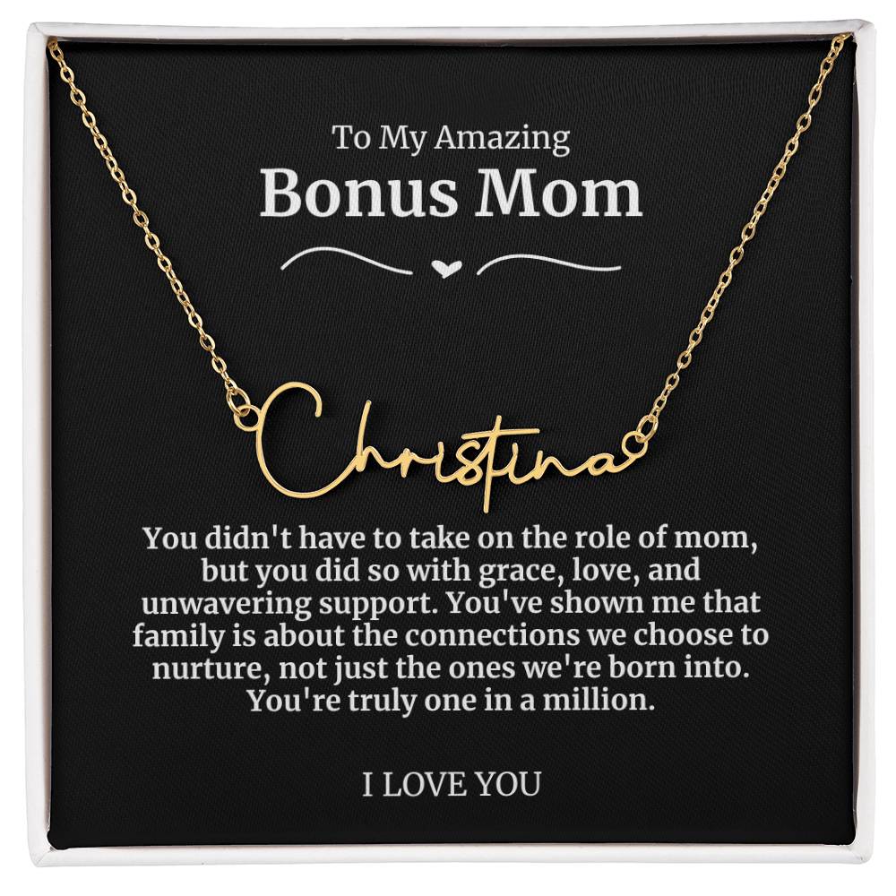 To My Amazing Bonus Mom Signature Necklace