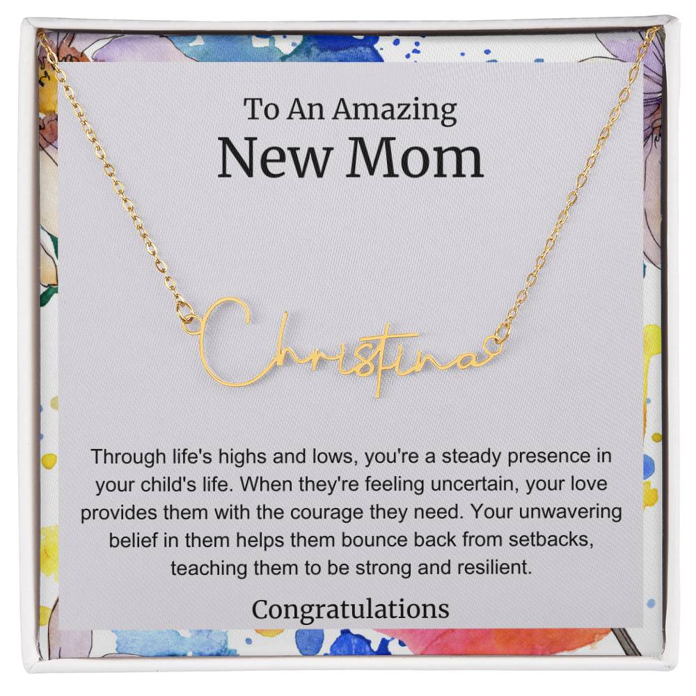 To An Amazing New Mom Personalized Script Name Necklace