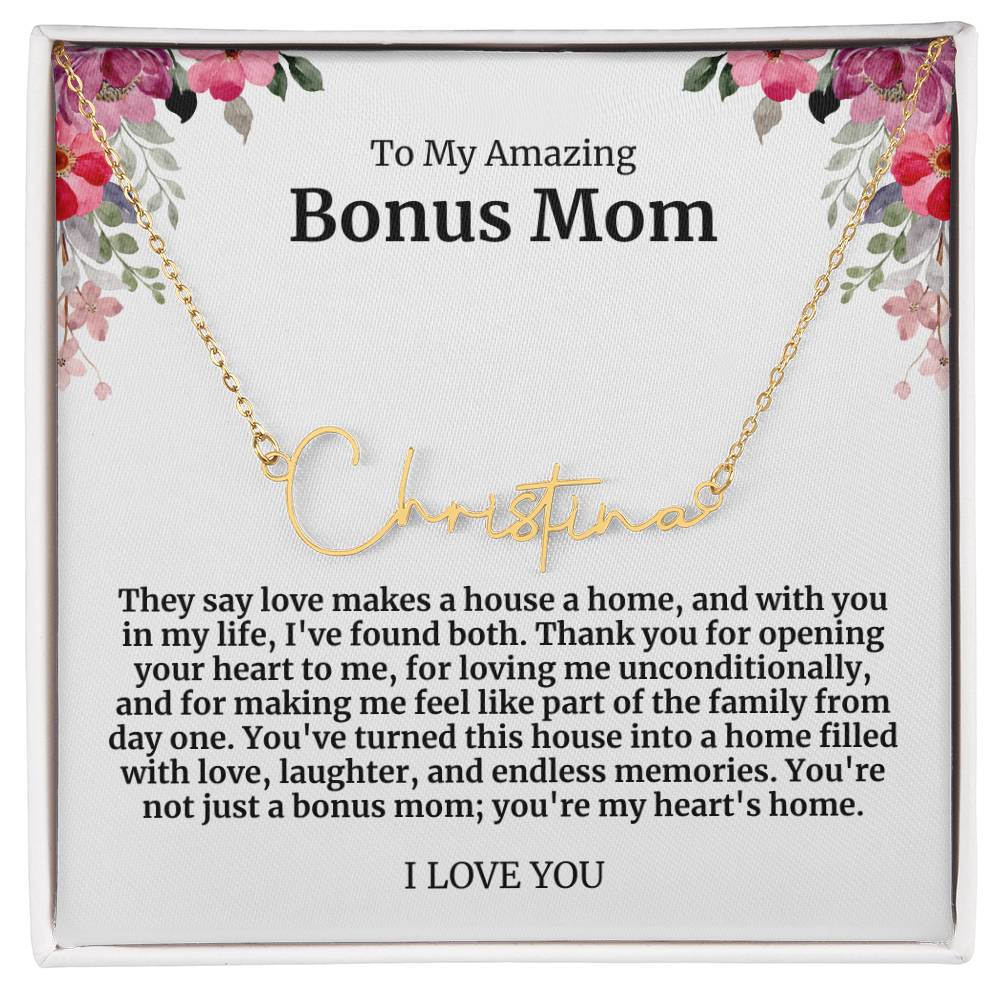 To My Amazing Bonus Mom Signature Necklace