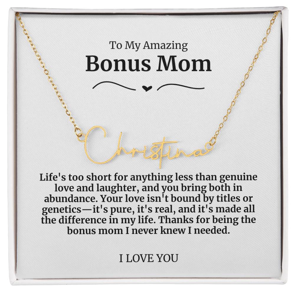 To My Amazing Bonus Mom Signature Necklace