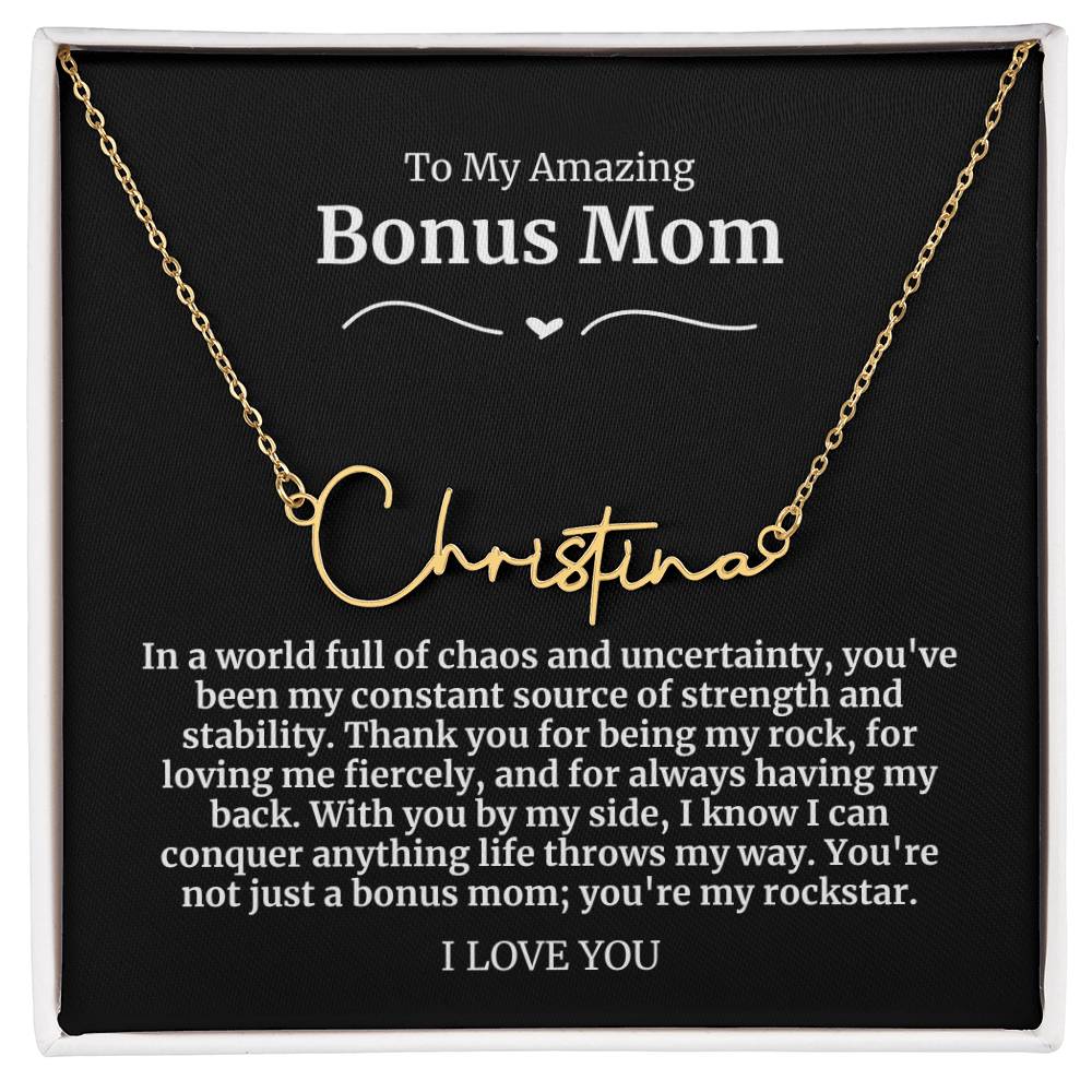 To My Amazing Bonus Mom Signature Necklace