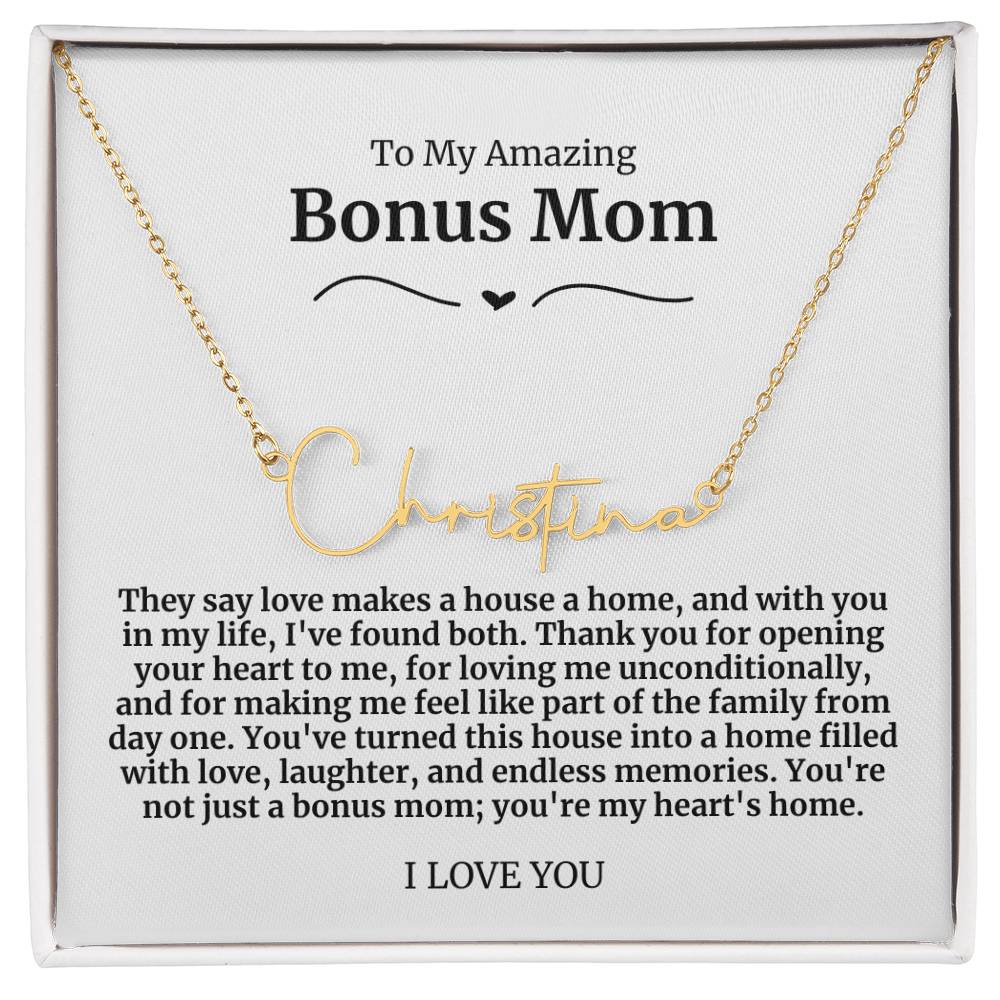 To My Amazing Bonus Mom Signature Necklace