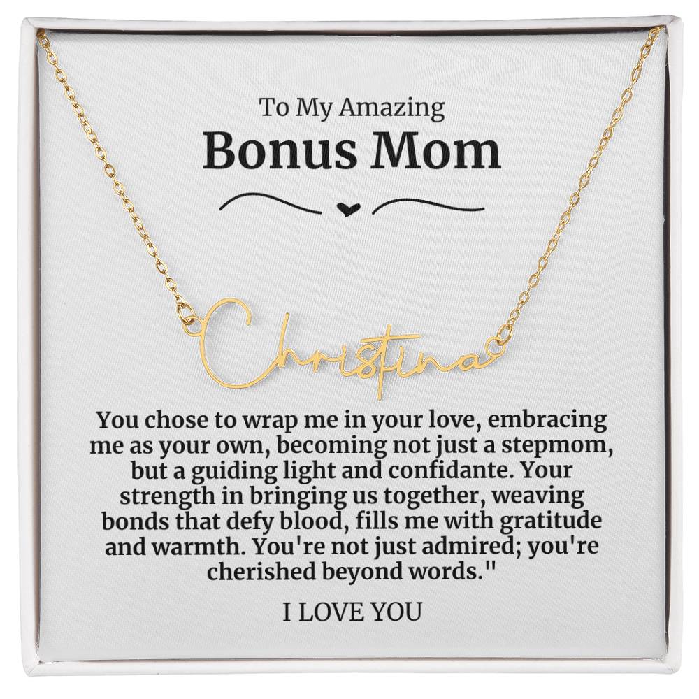 To My Amazing Bonus Mom Signature Necklace