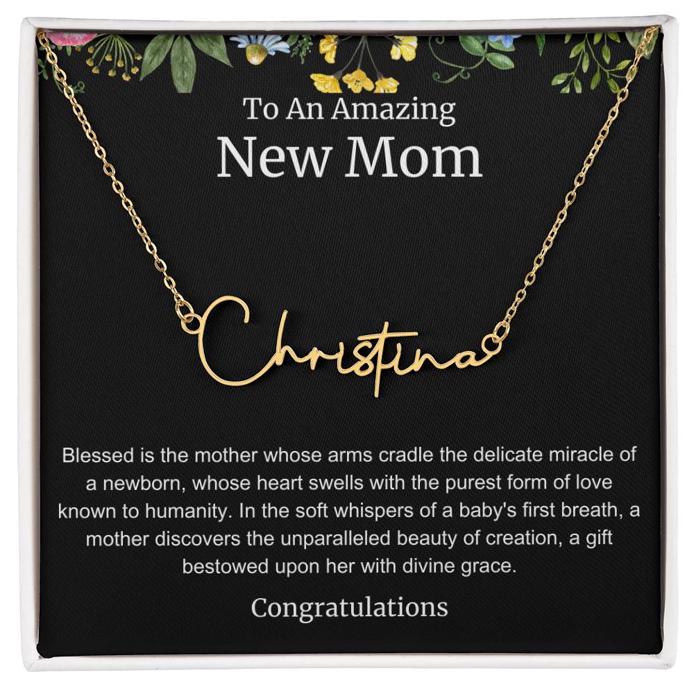 To An Amazing New Mom Personalized Script Name Necklace