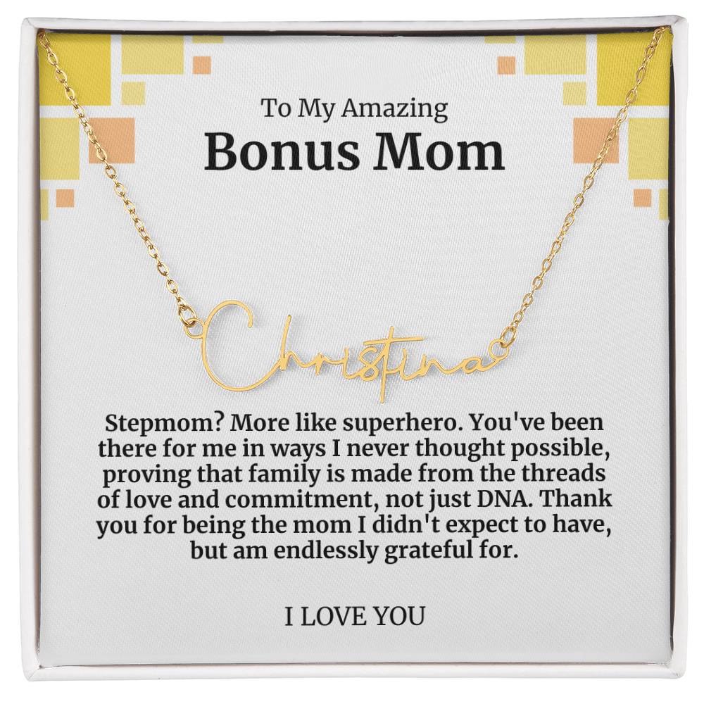 To My Amazing Bonus Mom Signature Necklace