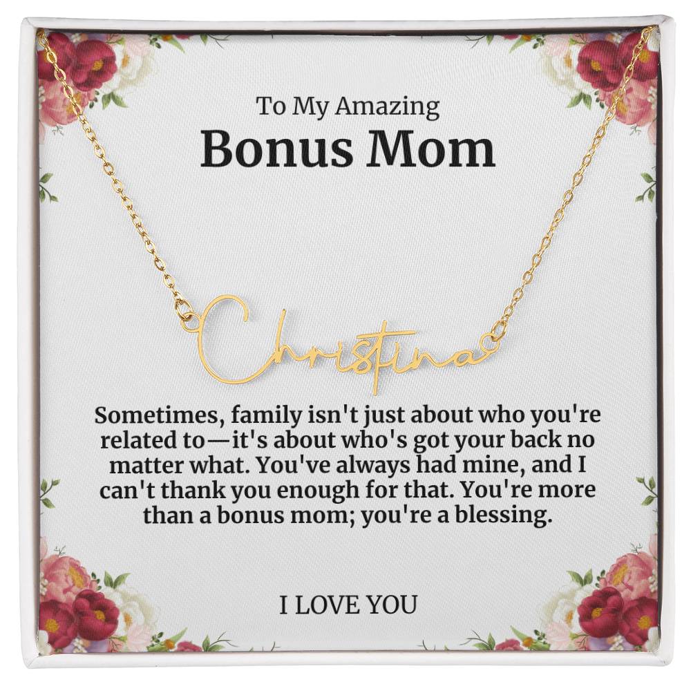 To My Amazing Bonus Mom Signature Necklace