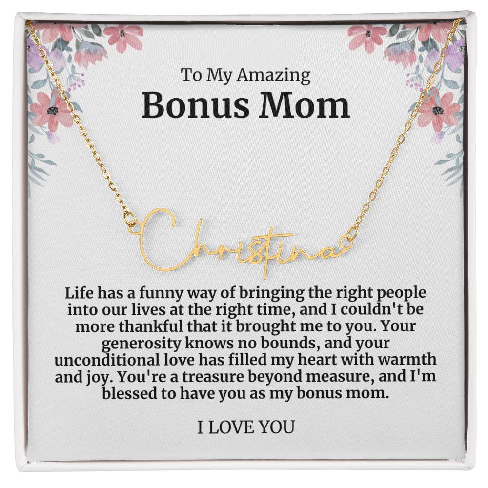 To My Amazing Bonus Mom Signature Necklace