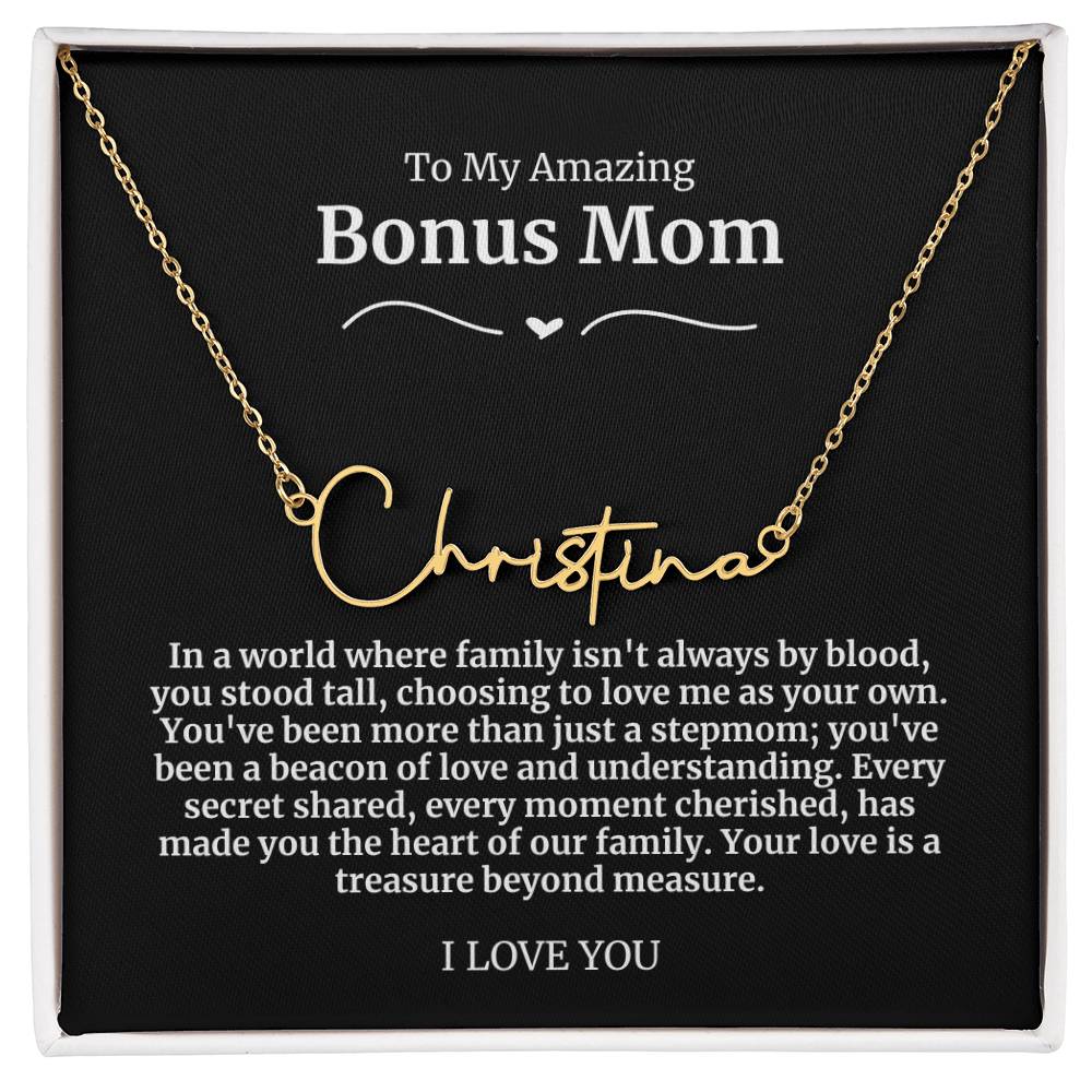 To My Amazing Bonus Mom Signature Necklace