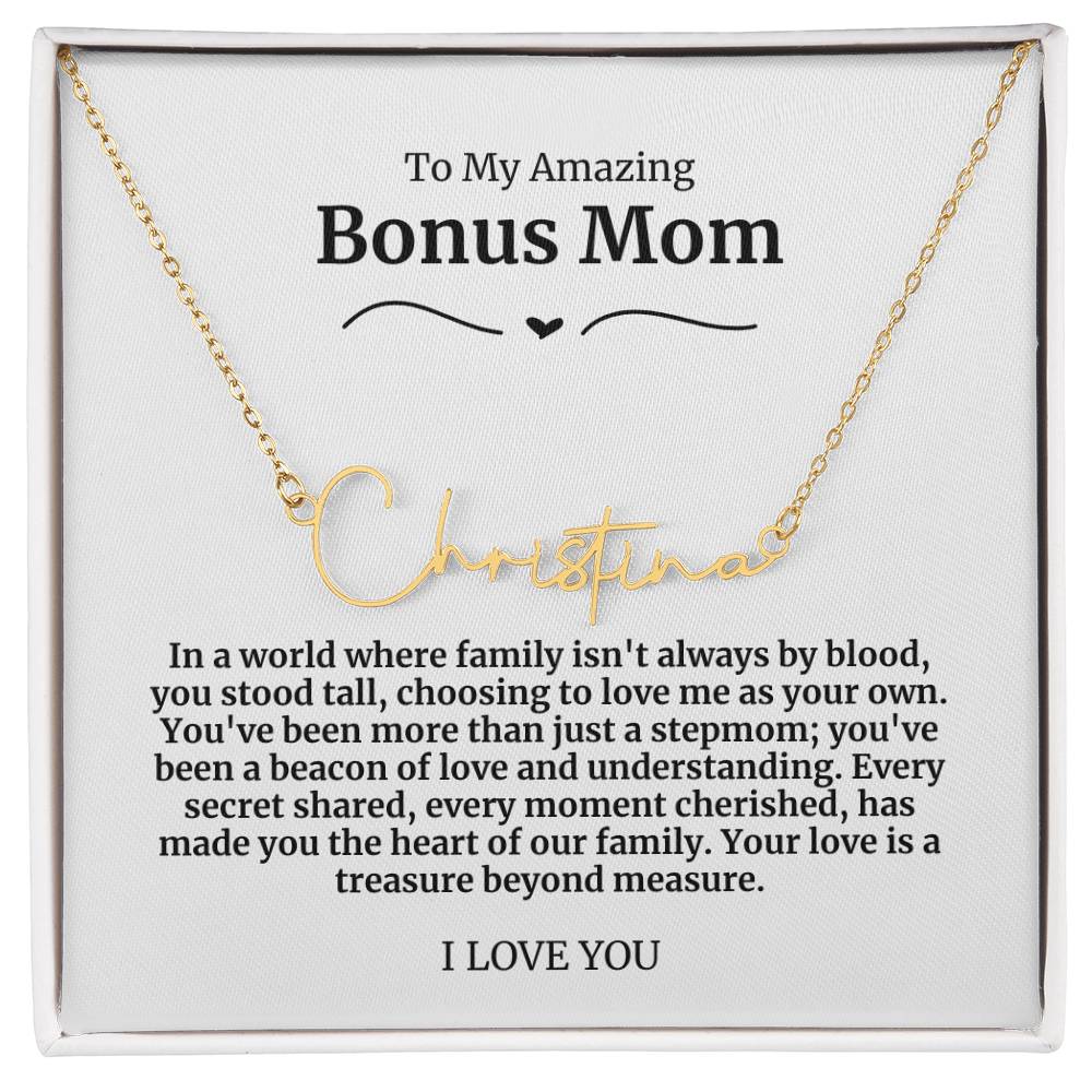 To My Amazing Bonus Mom Signature Necklace