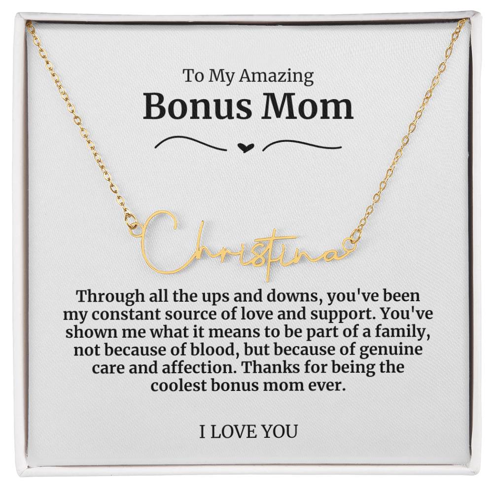 To My Amazing Bonus Mom Signature Necklace