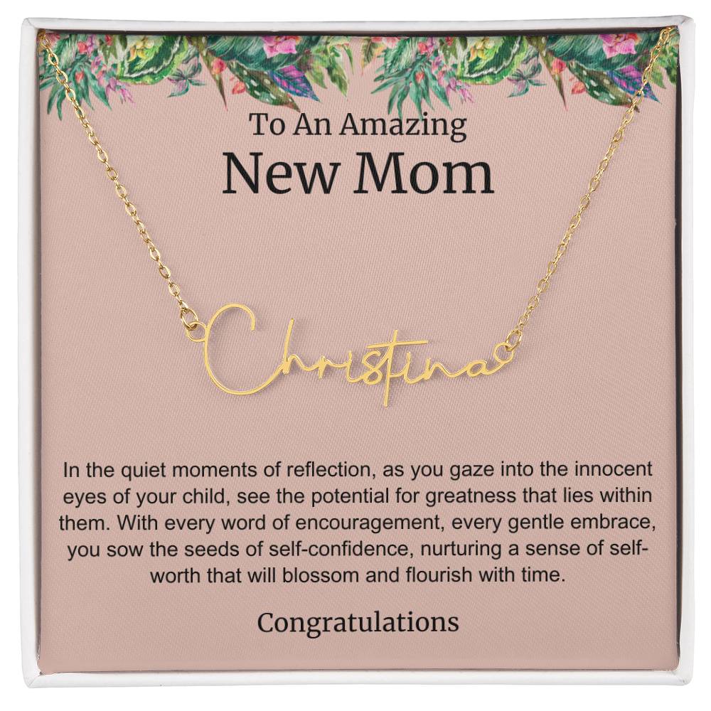 To An Amazing New Mom Personalized Script Name Necklace