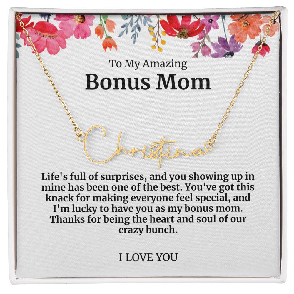 To My Amazing Bonus Mom Signature Necklace