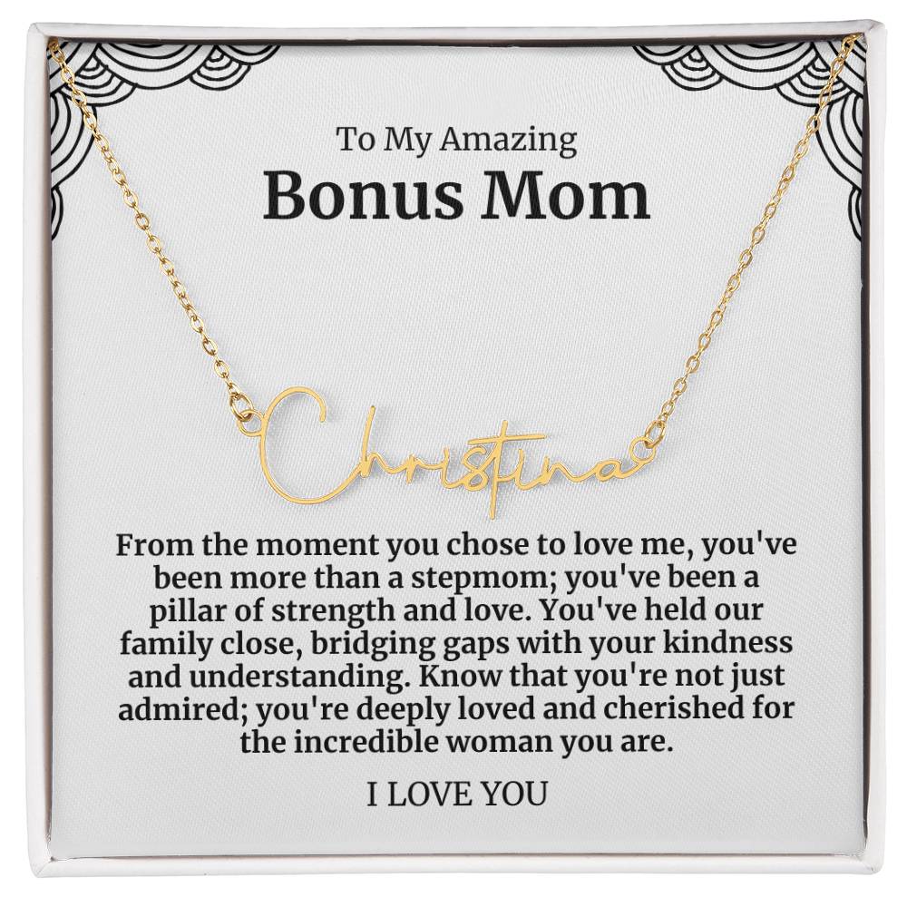 To My Amazing Bonus Mom Signature Necklace