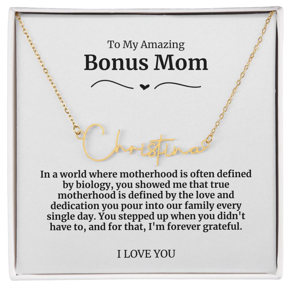 To My Amazing Bonus Mom Signature Necklace