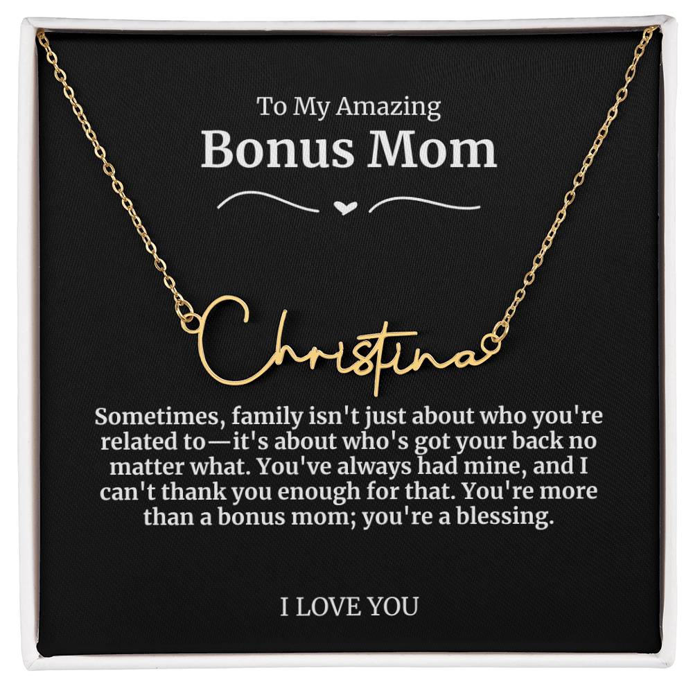 To My Amazing Bonus Mom Signature Necklace