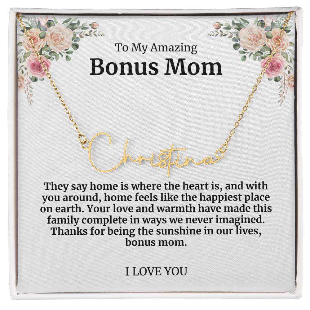 To My Amazing Bonus Mom Signature Necklace