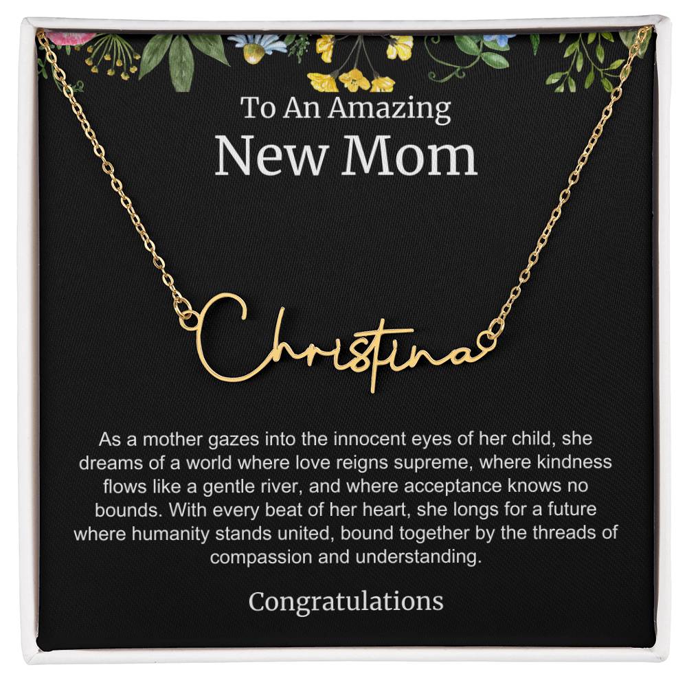 To An Amazing New Mom Personalized Script Name Necklace