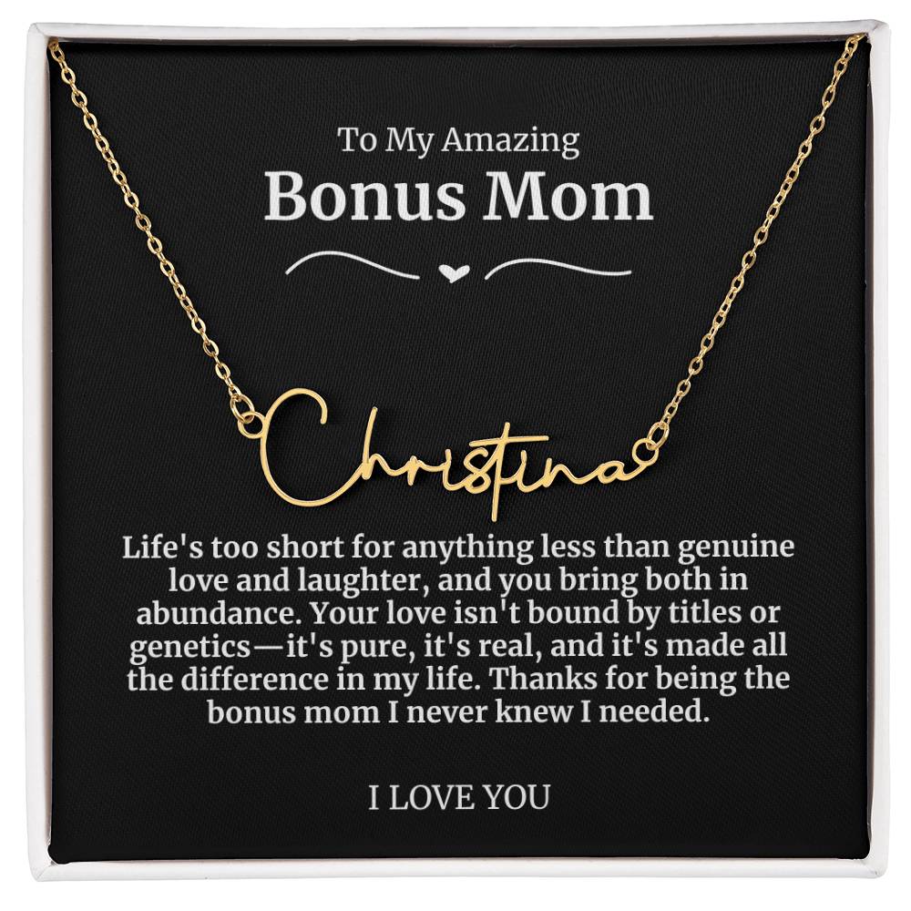 To My Amazing Bonus Mom Signature Necklace