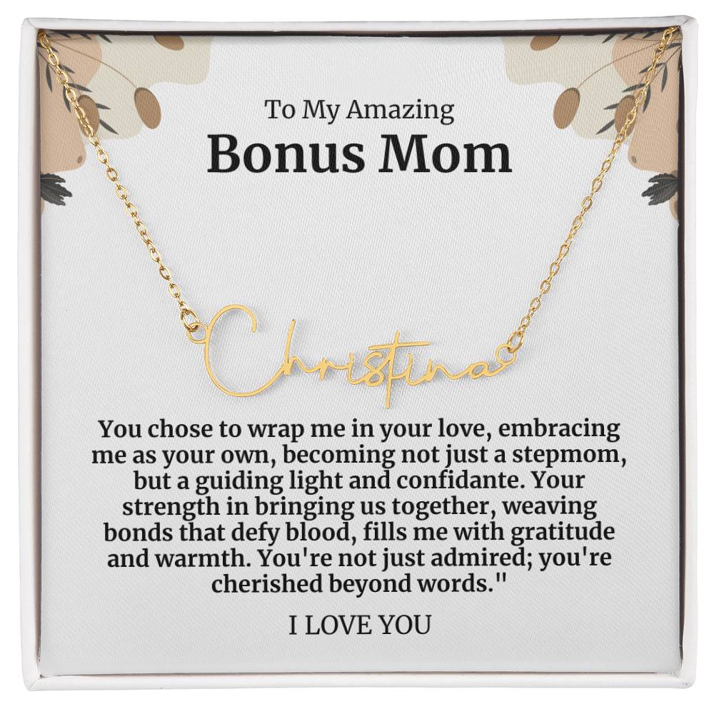 To My Amazing Bonus Mom Signature Necklace