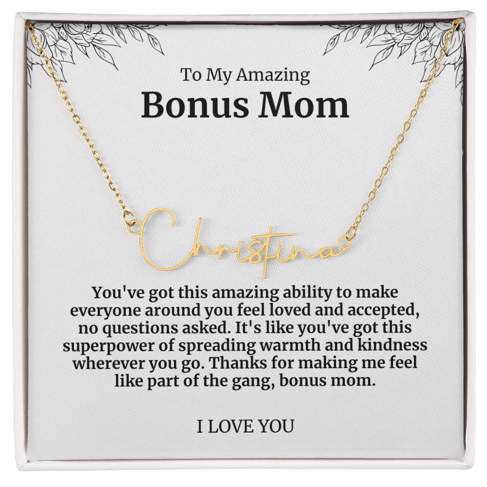 To My Amazing Bonus Mom Signature Necklace