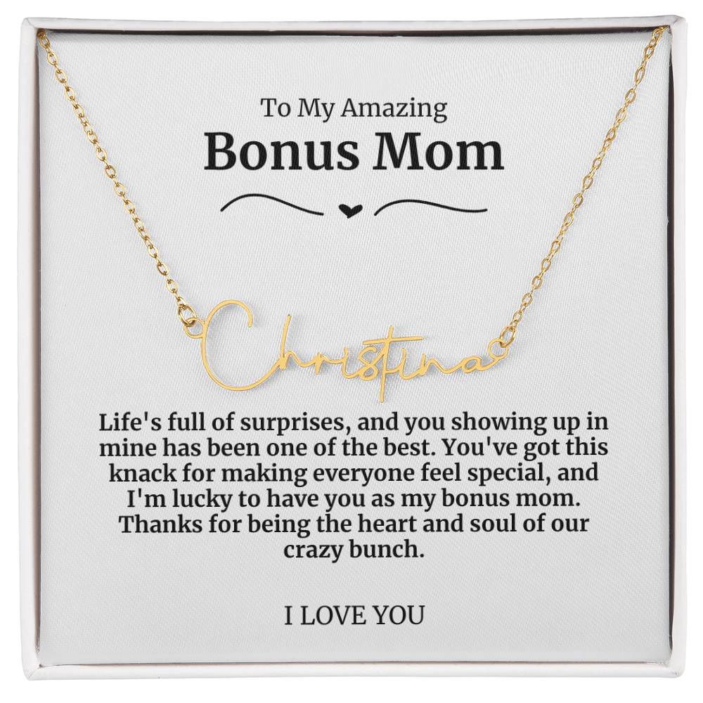 To My Amazing Bonus Mom Signature Necklace