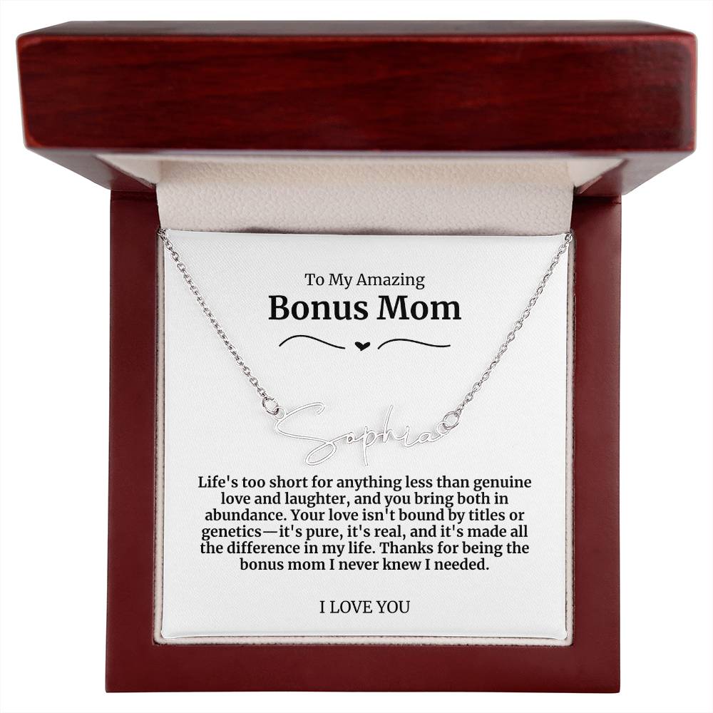 To My Amazing Bonus Mom Signature Necklace