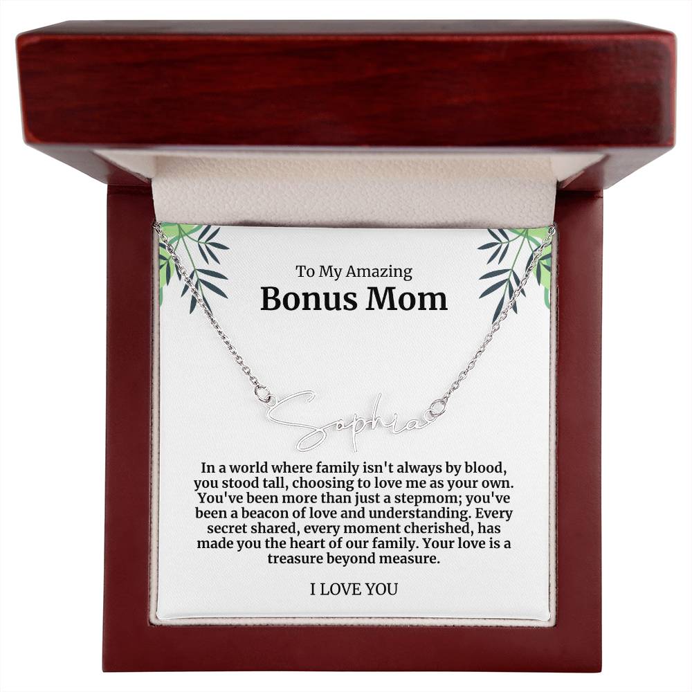 To My Amazing Bonus Mom Signature Necklace