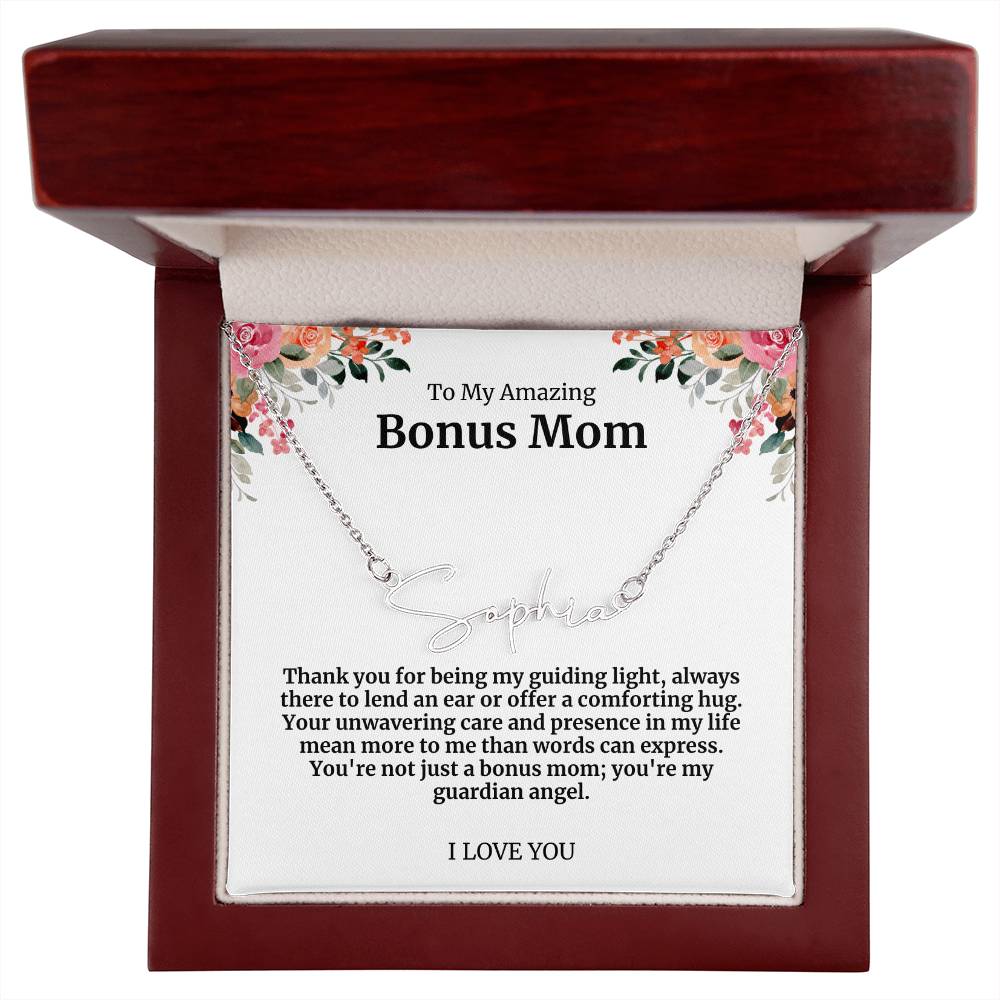 To My Amazing Bonus Mom Signature Necklace